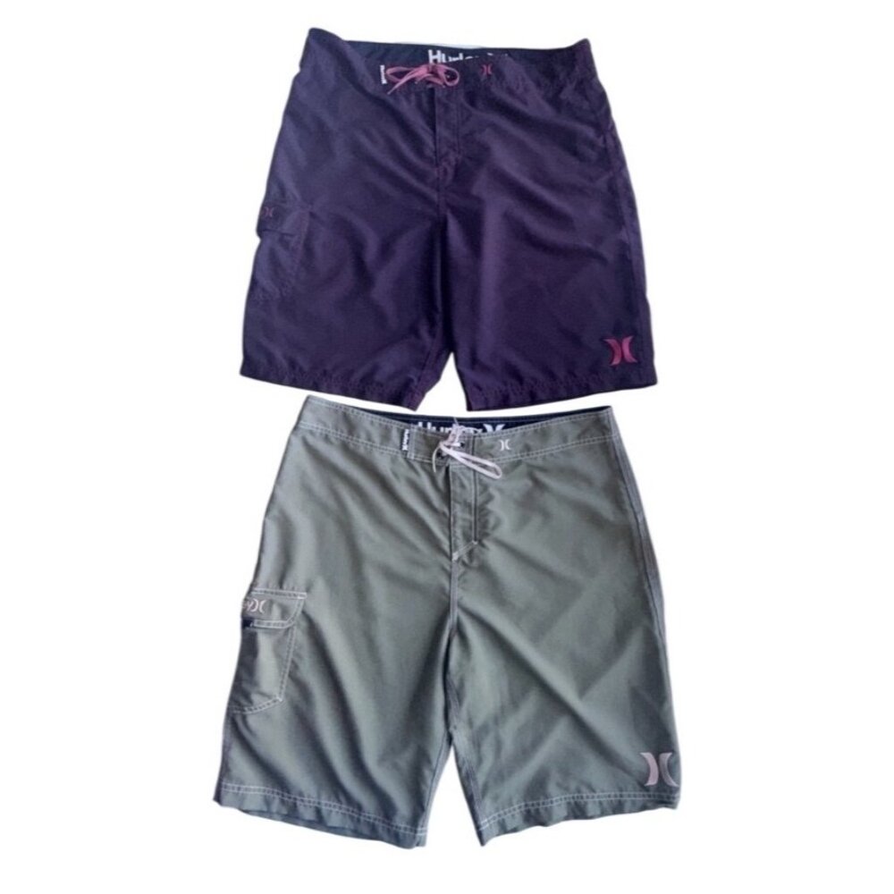 Hurley Boardshorts Mens 36 Purple & Green Swim Surf Elastic Waist Pocket Drawstr